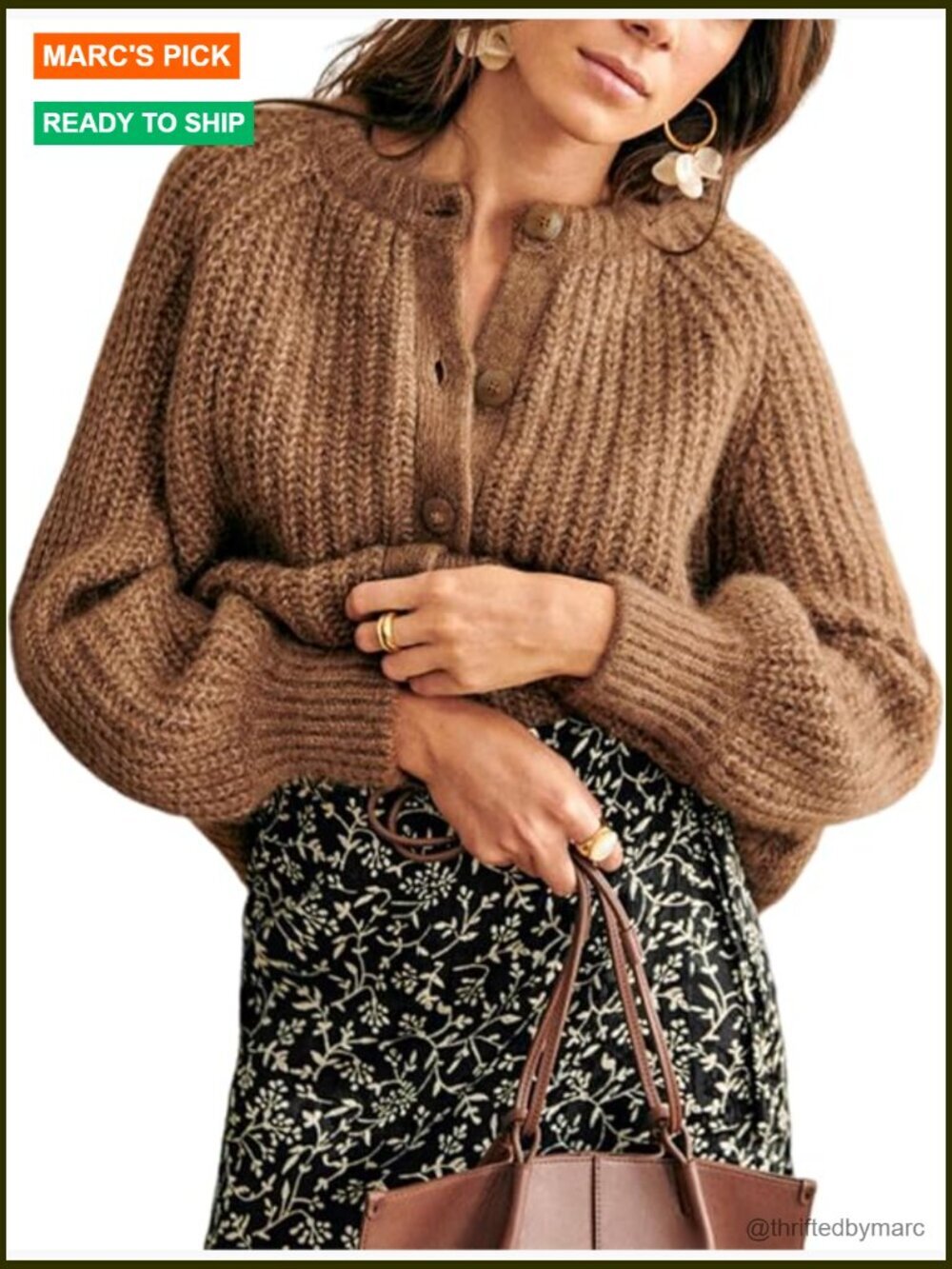 Chunky Knit Cardigan Sweater Button Down Long Sleeve Loose Fit